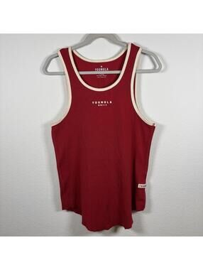YOUNGLA Men’s Red Wife Beater Cotton Tank Top Size XL Gym Lifting Workout EUC